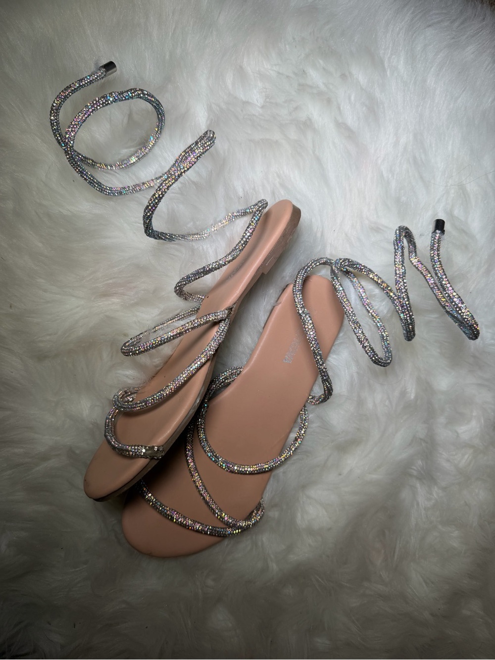 Fashion Nova Blush Pink Sparkly Crystal Wrap Sandals